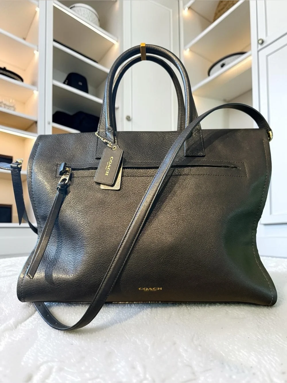 Coach Bleecker Riley Mixed Media Leather & Python Carryall Satchel Bag